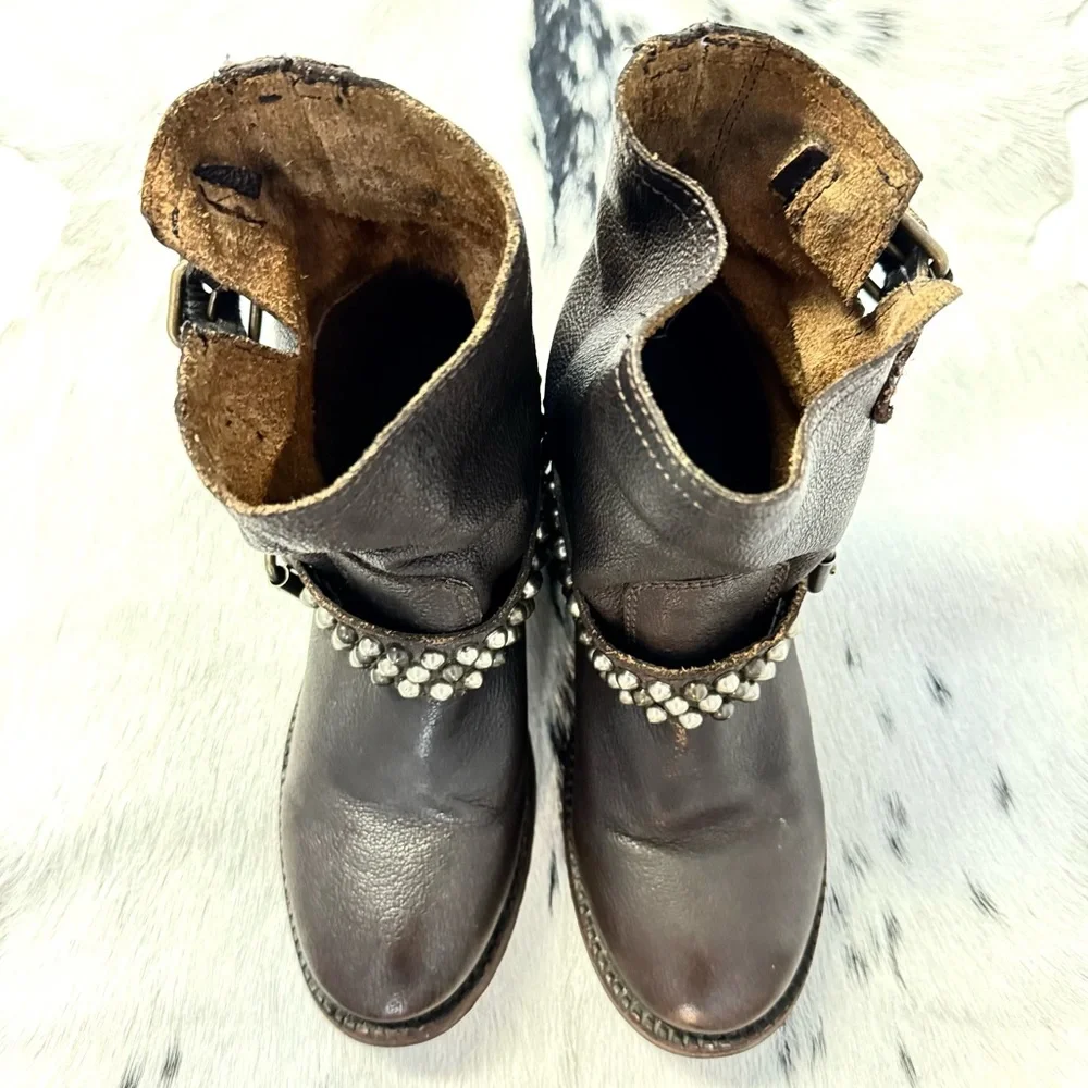 Ash Women’s Venice Studded Brown Moto Leather Boot Size 37  6 US - Picture 3 of 10